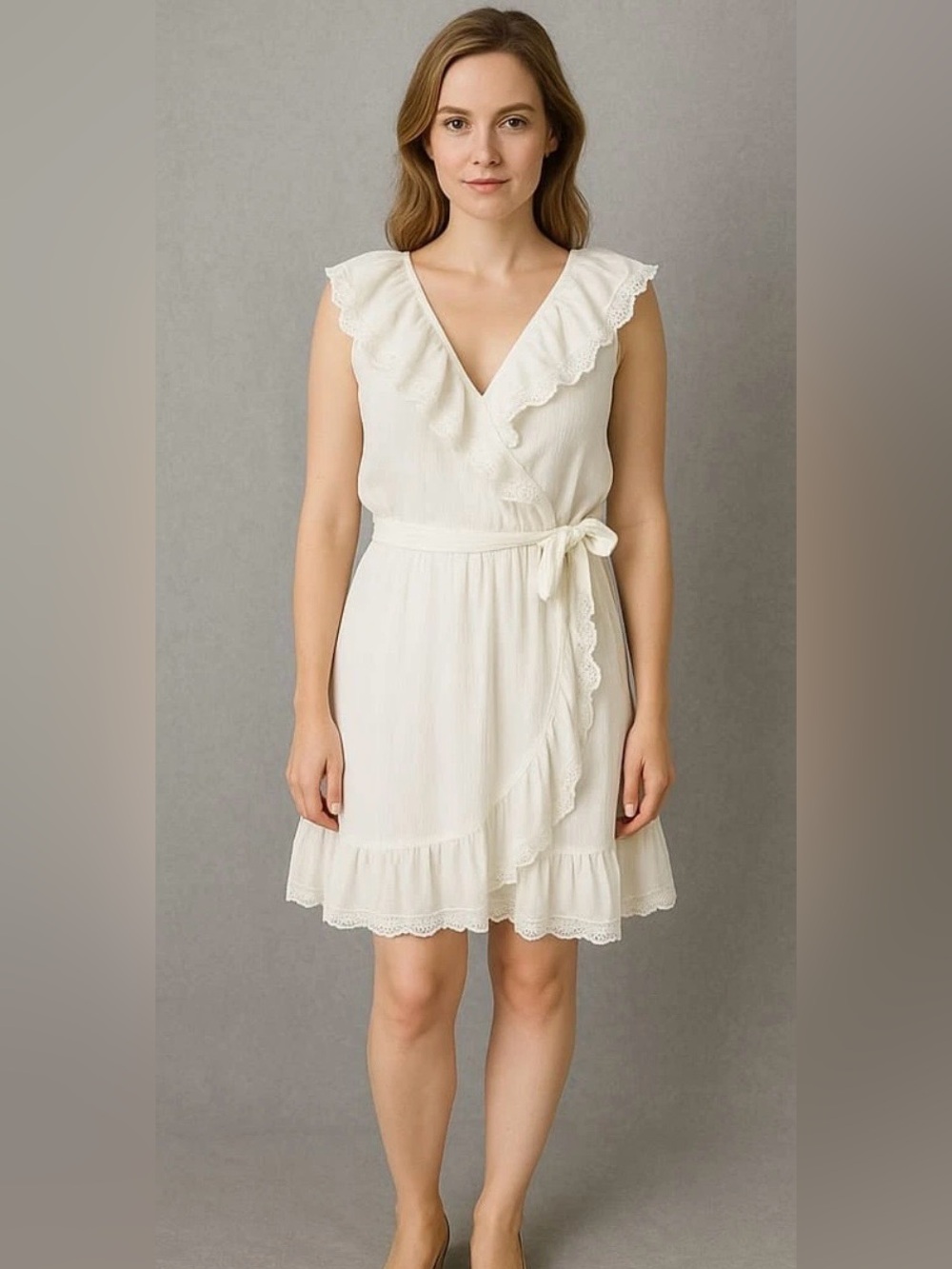LC Lauren Conrad Sz XXL White Cream Ruffle Tie-Waist Mini Dress